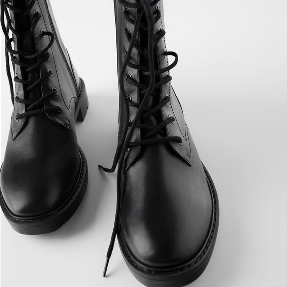 Zara black flat leather ankle boots - Picture 5 of 7